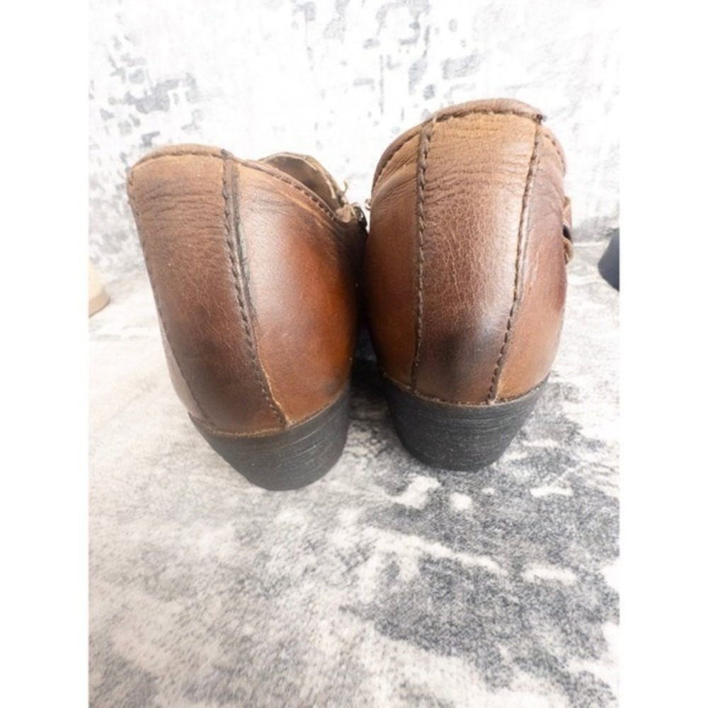 Born Ankle Boots Leather Buckle Zip Side Women Est. Sz 8 Brown Block Heel - Picture 2 of 9